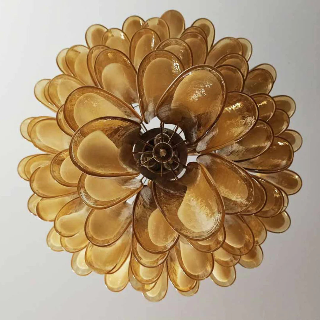 Vintage Murano Caramel Glass Petals Chandelier - Nuvé