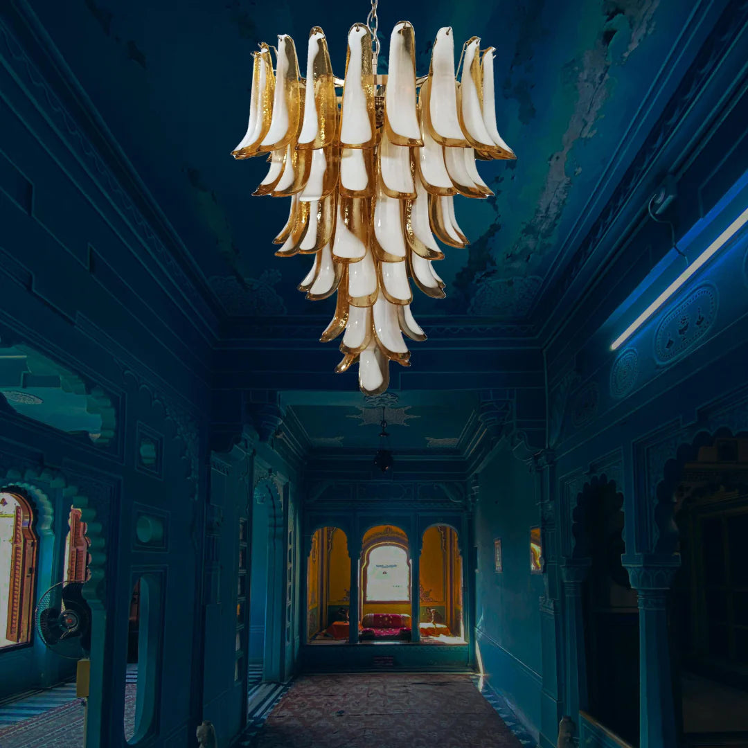 Vintage Murano Caramel Glass Petals Chandelier - Nuvé