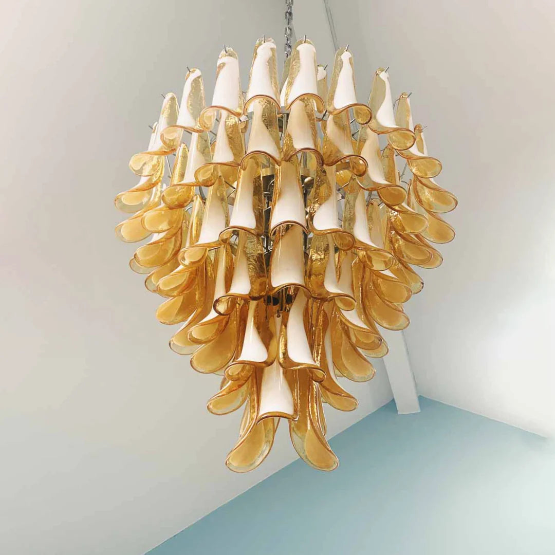 Vintage Murano Caramel Glass Petals Chandelier - Nuvé