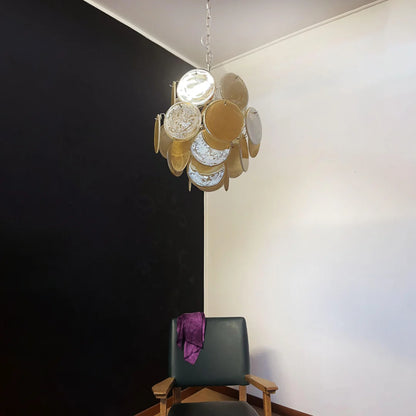 Vintage Murano Gold Glass Disks Chandelier - Nuvé