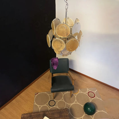 Vintage Murano Gold Glass Disks Chandelier - Nuvé