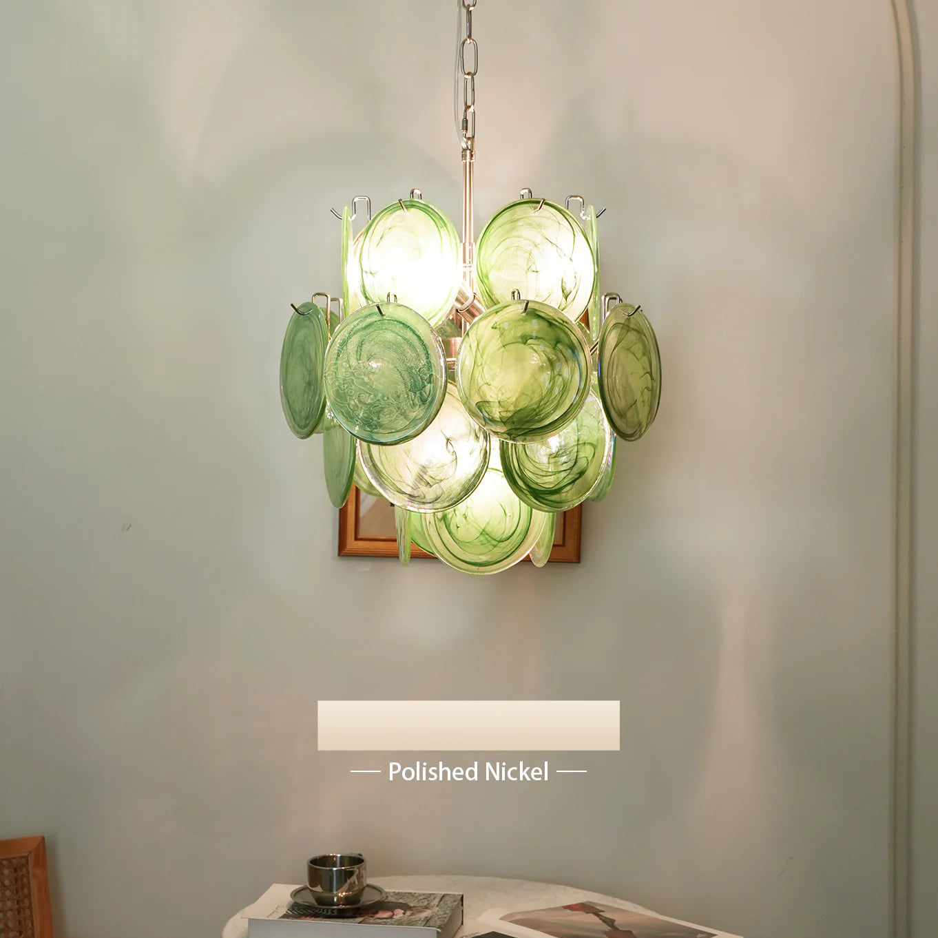 Vintage Murano Green Glass Disks Chandelier - Nuvé