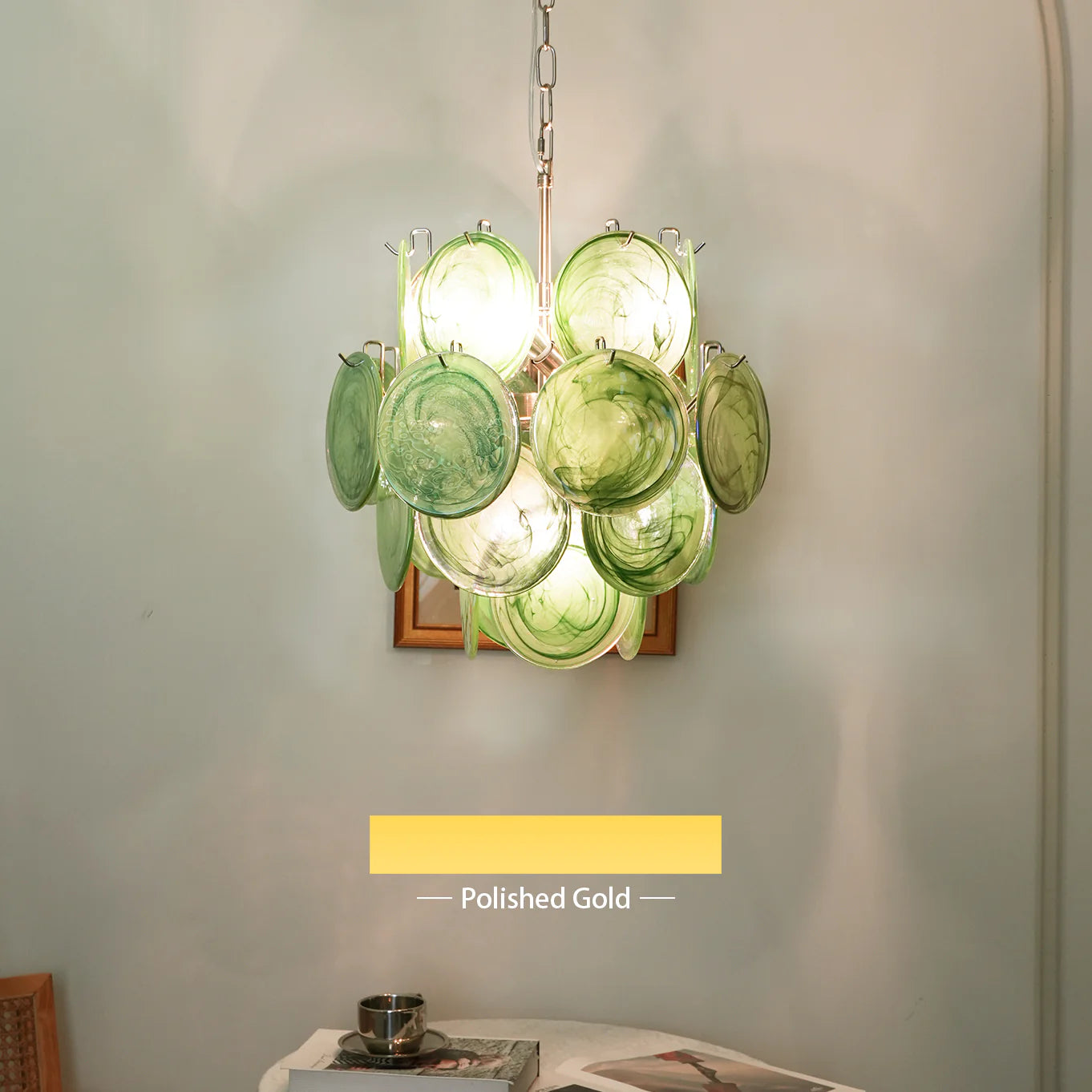 Vintage Murano Green Glass Disks Chandelier - Nuvé