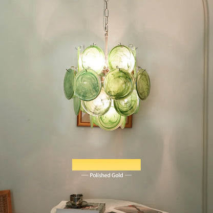 Vintage Murano Green Glass Disks Chandelier - Nuvé