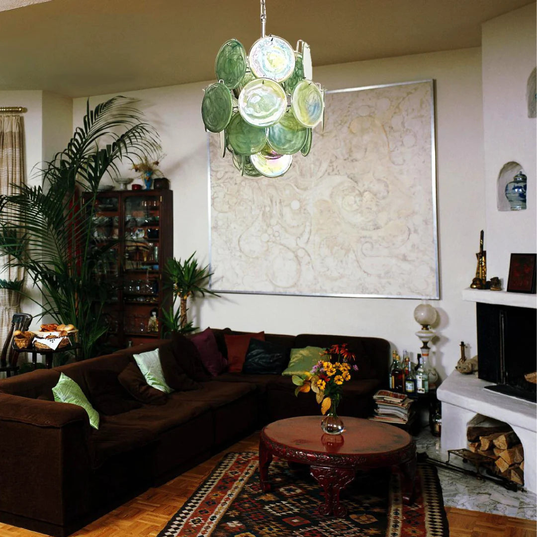 Vintage Murano Green Glass Disks Chandelier - Nuvé