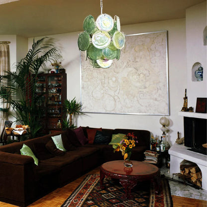 Vintage Murano Green Glass Disks Chandelier - Nuvé