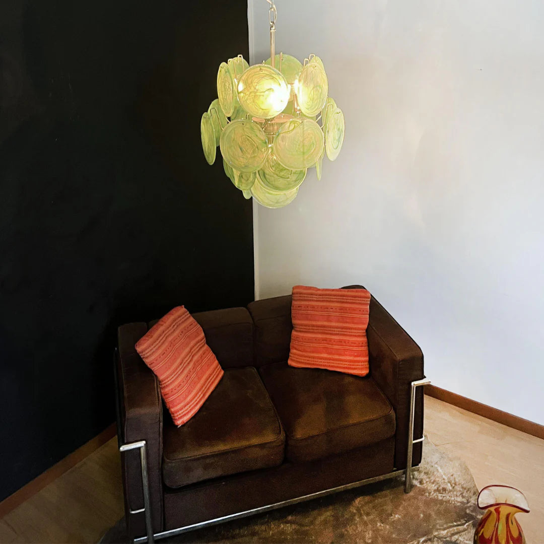 Vintage Murano Green Glass Disks Chandelier - Nuvé
