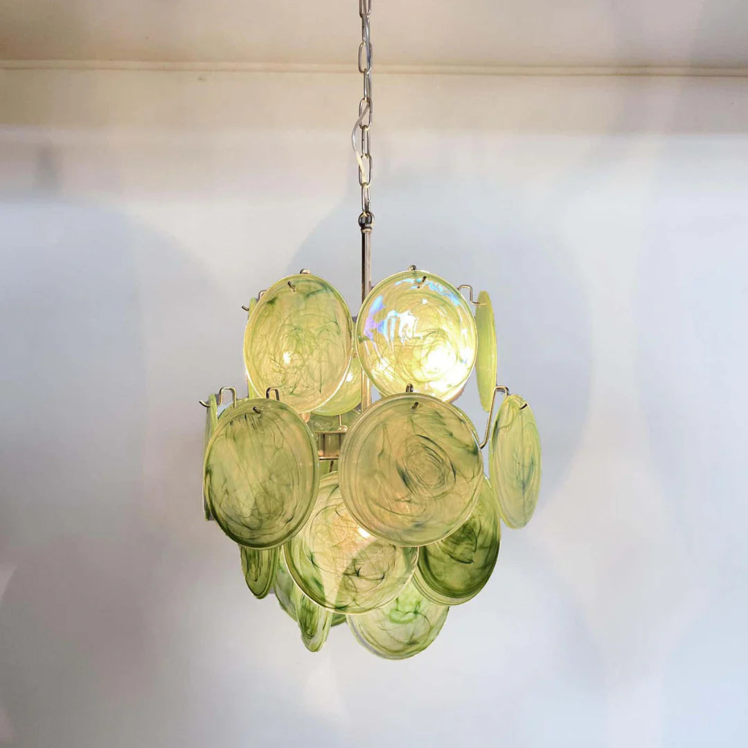 Vintage Murano Green Glass Disks Chandelier - Nuvé