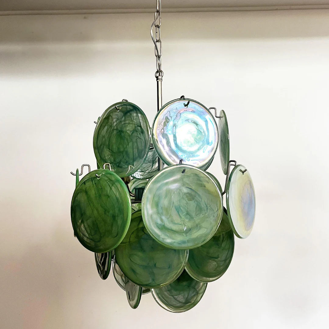 Vintage Murano Green Glass Disks Chandelier - Nuvé