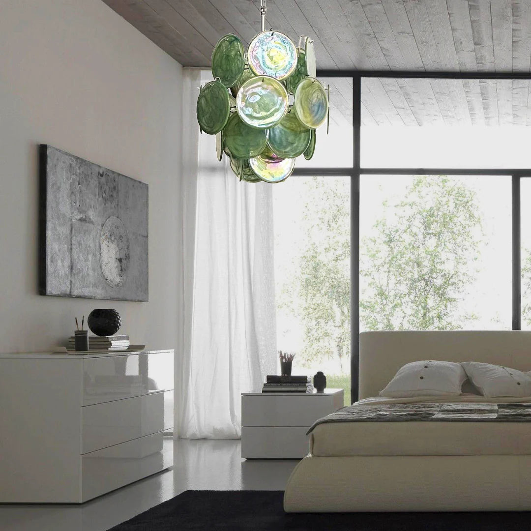Vintage Murano Green Glass Disks Chandelier - Nuvé