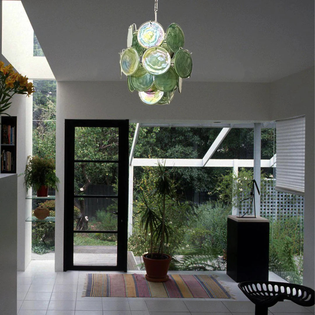 Vintage Murano Green Glass Disks Chandelier - Nuvé