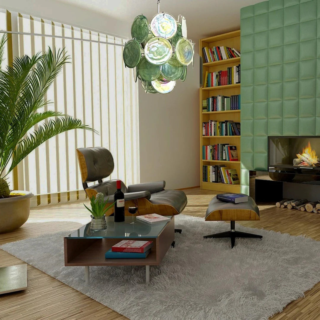 Vintage Murano Green Glass Disks Chandelier - Nuvé