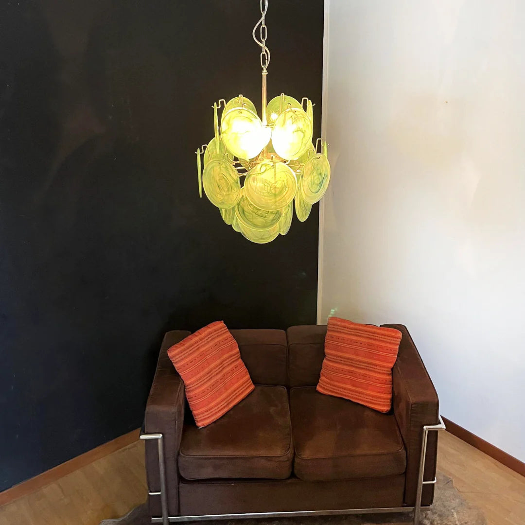 Vintage Murano Green Glass Disks Chandelier - Nuvé