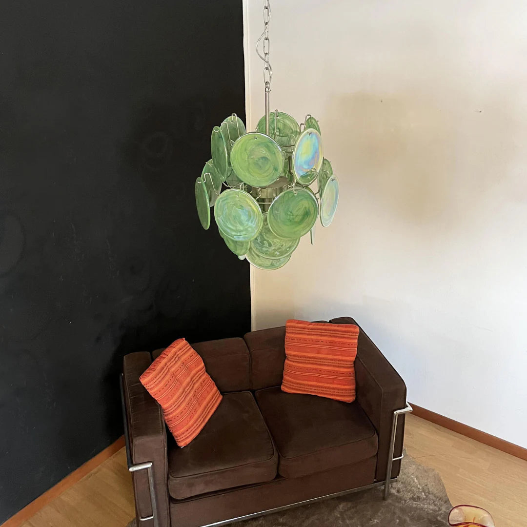 Vintage Murano Green Glass Disks Chandelier - Nuvé