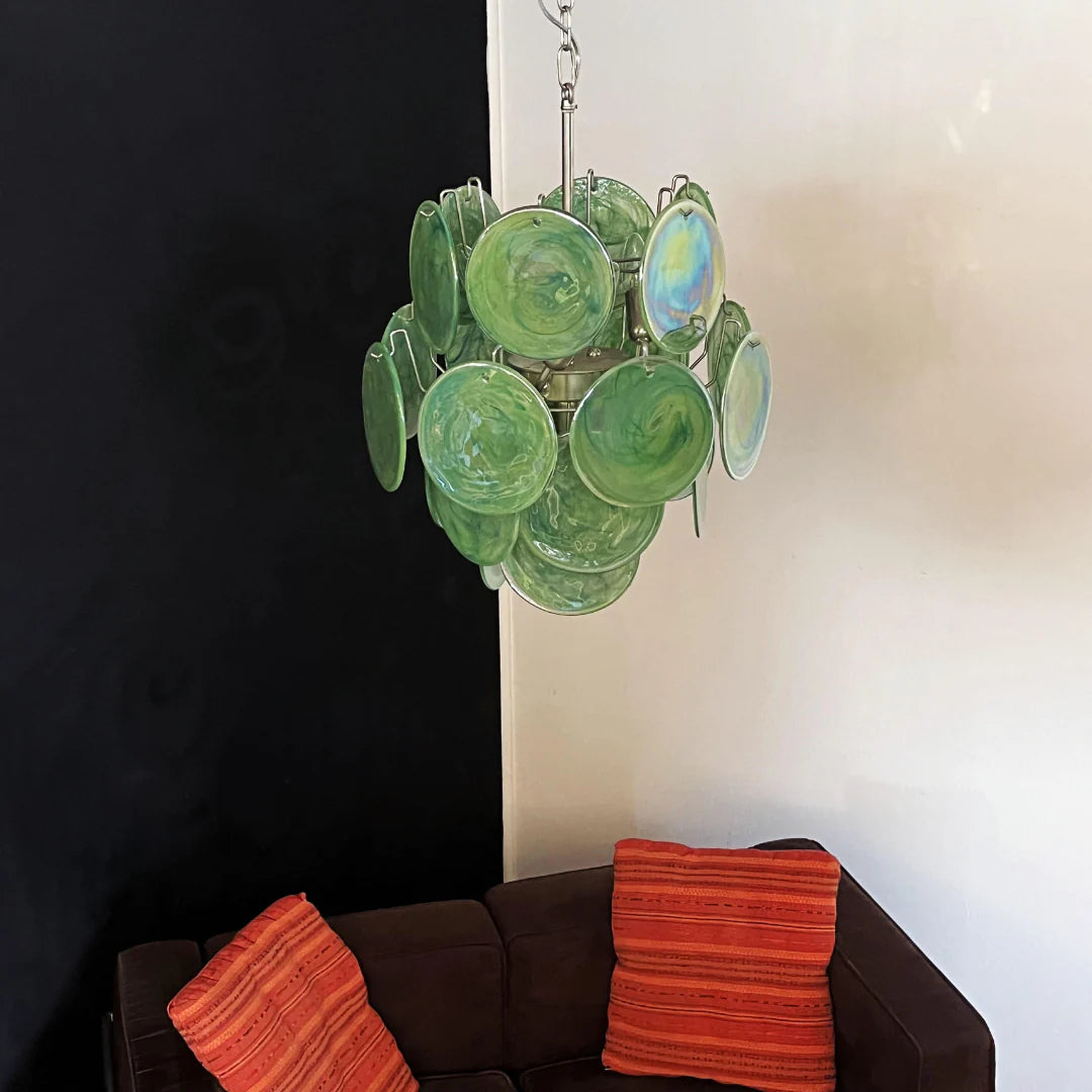 Vintage Murano Green Glass Disks Chandelier - Nuvé