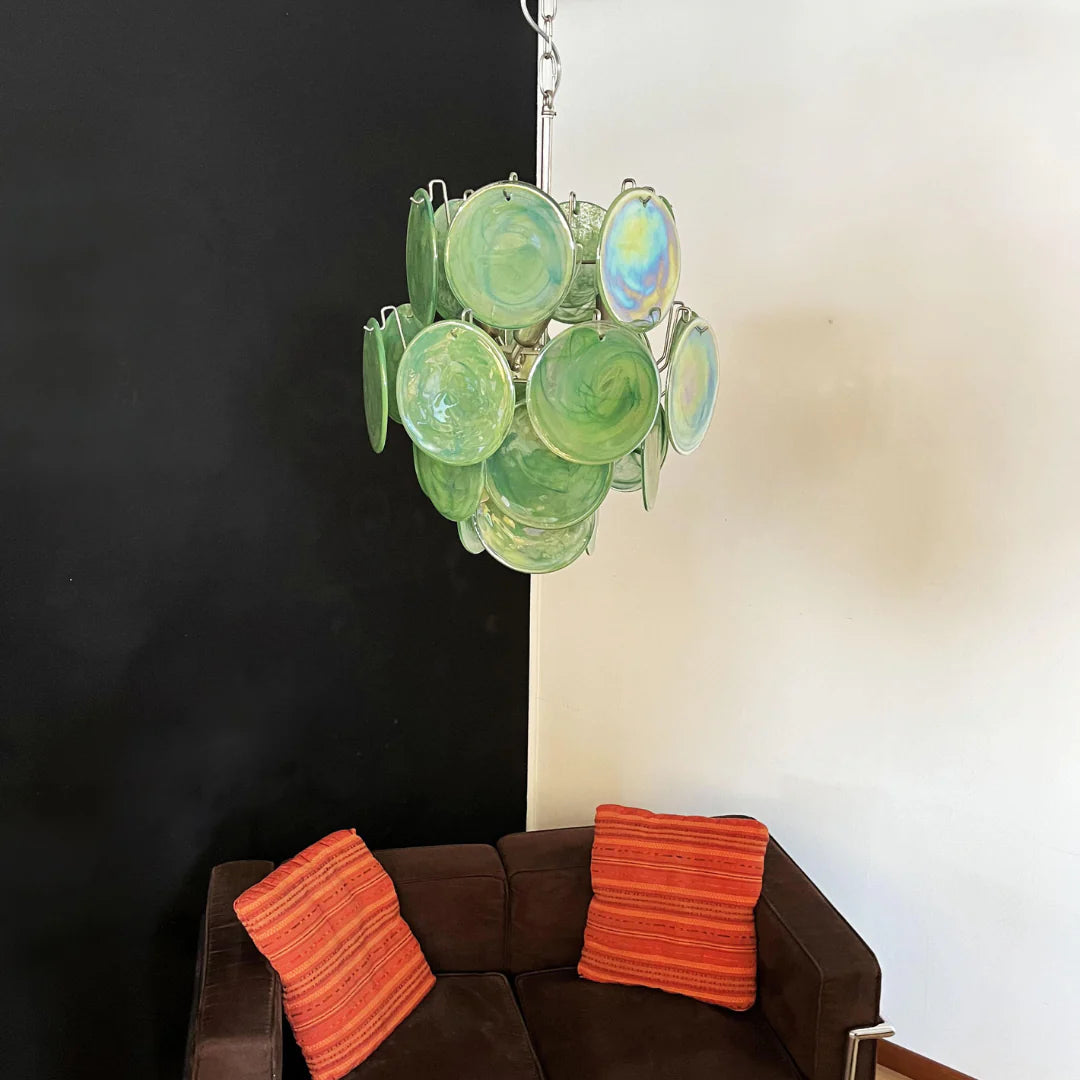 Vintage Murano Green Glass Disks Chandelier - Nuvé
