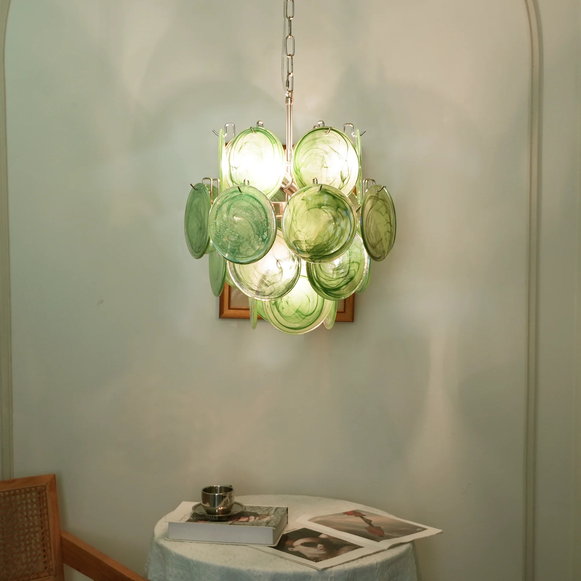 Vintage Murano Green Glass Disks Chandelier - Nuvé