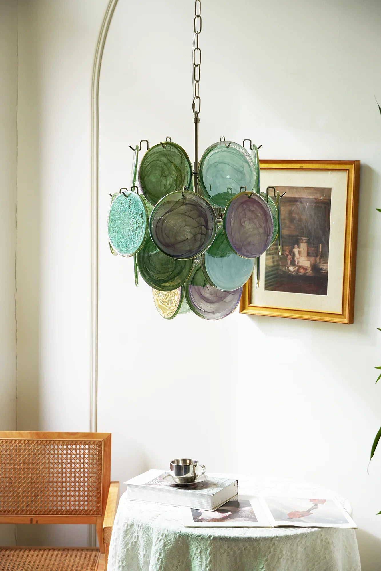 Vintage Murano Green Glass Disks Chandelier - Nuvé