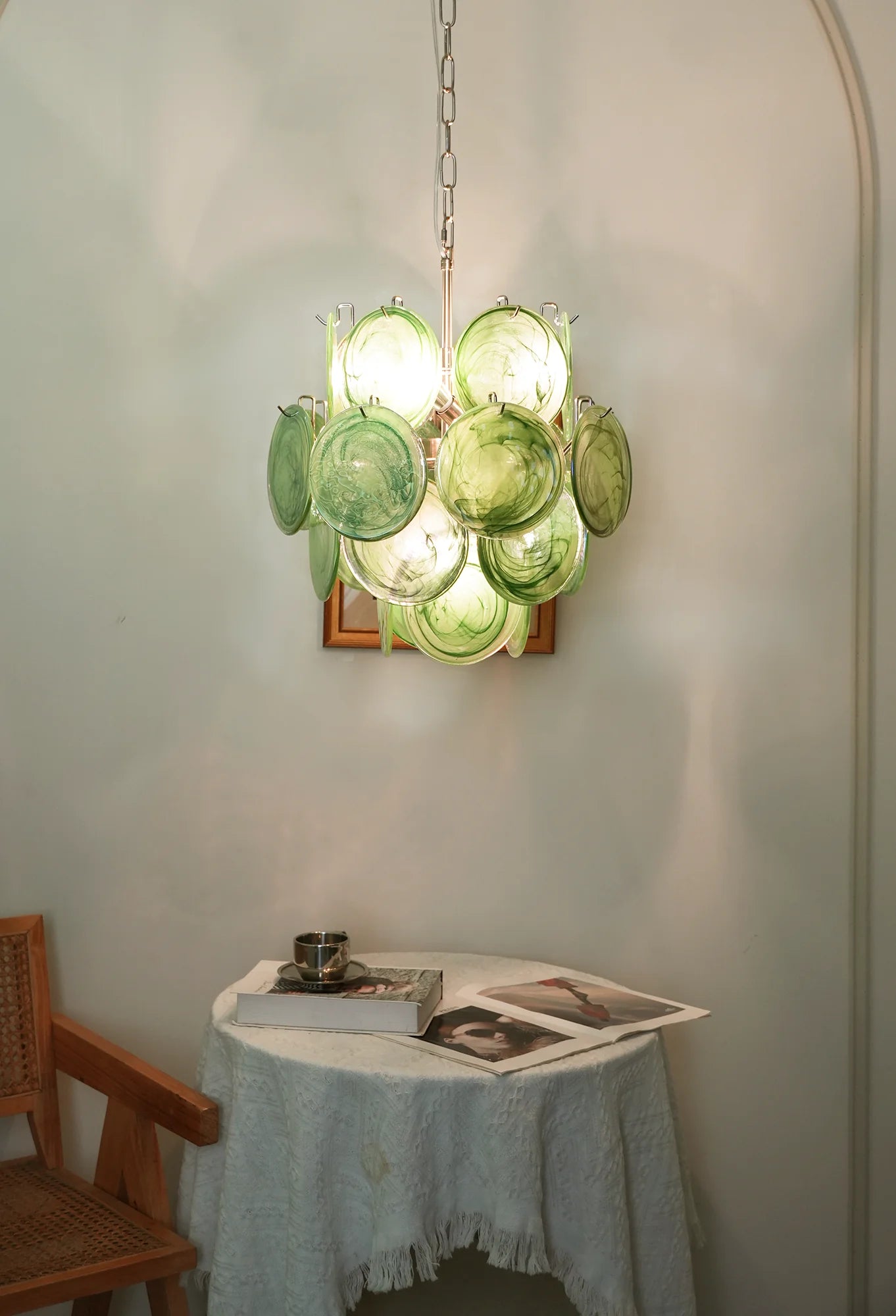 Vintage Murano Green Glass Disks Chandelier - Nuvé