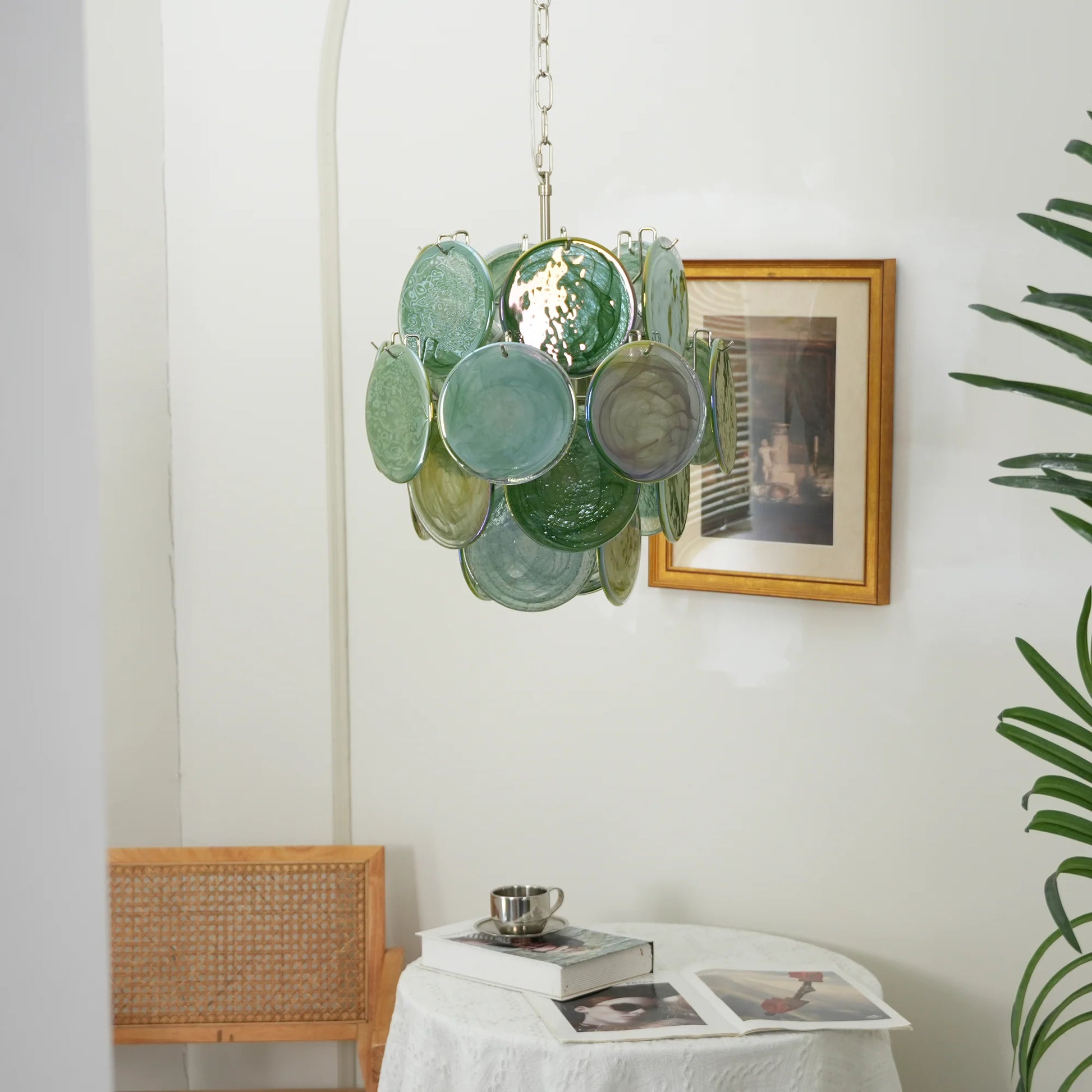 Vintage Murano Green Glass Disks Chandelier - Nuvé
