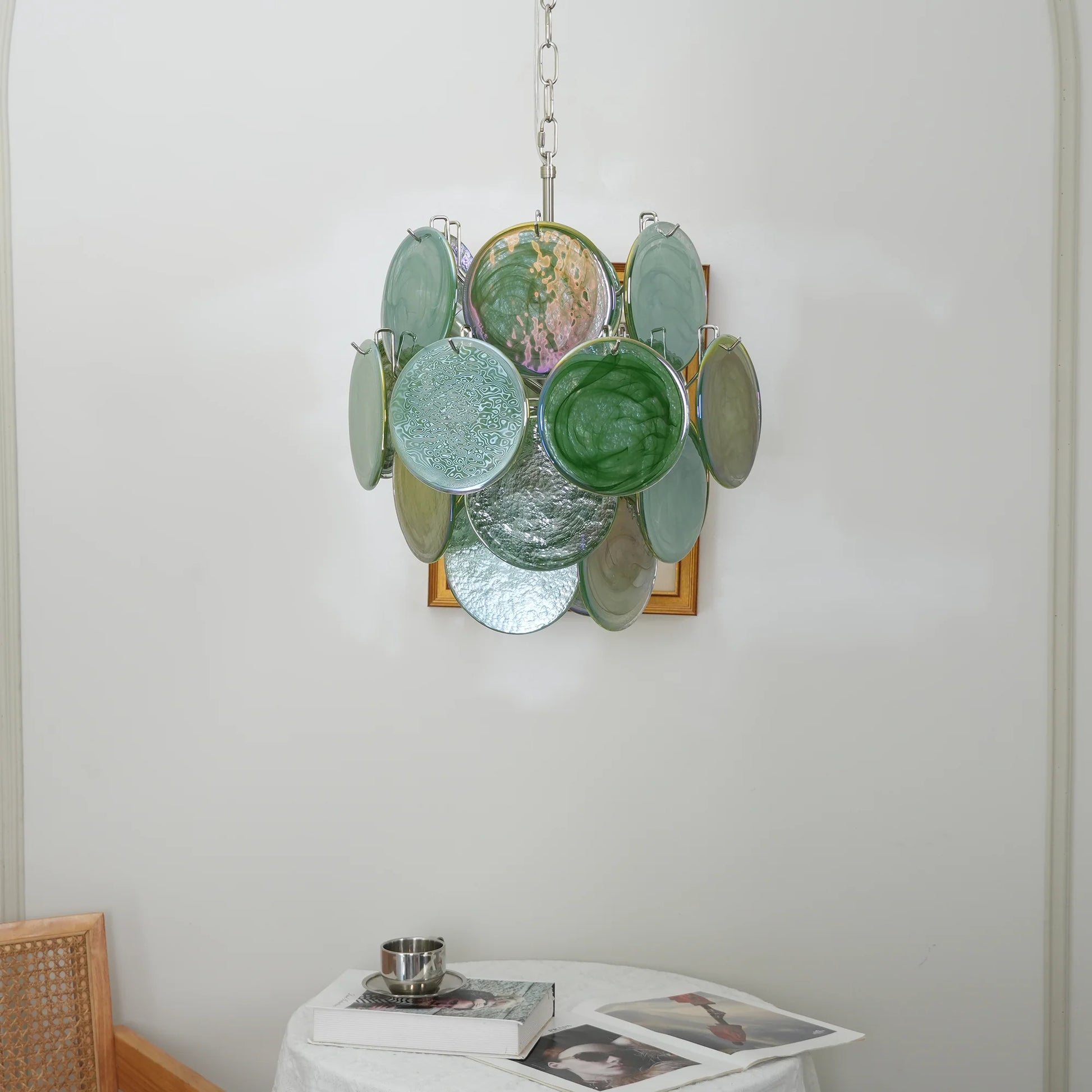 Vintage Murano Green Glass Disks Chandelier - Nuvé