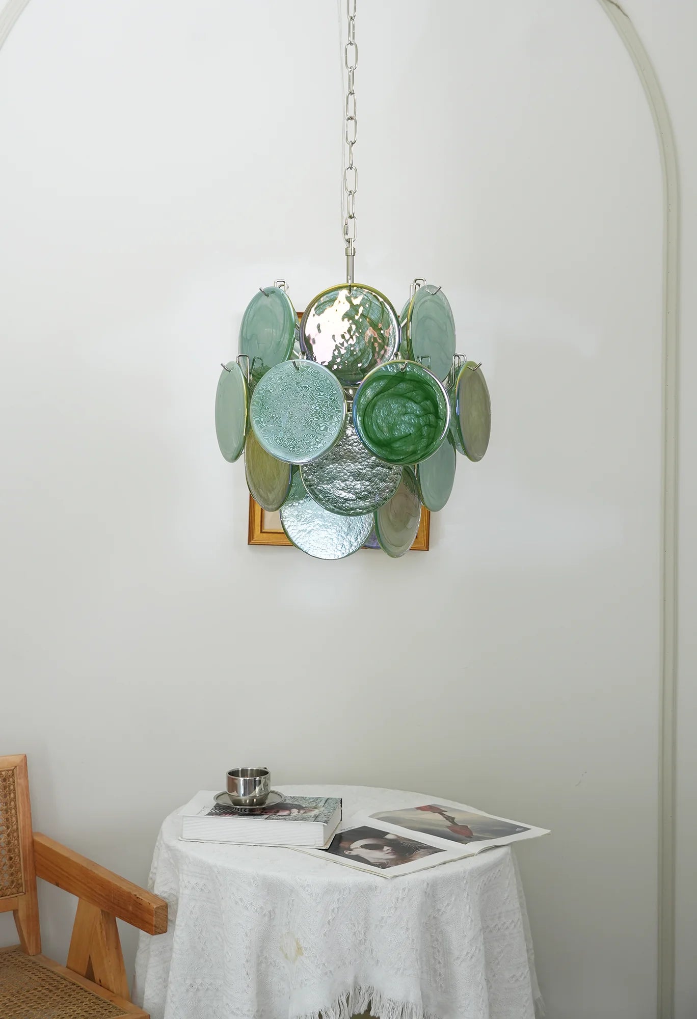Vintage Murano Green Glass Disks Chandelier - Nuvé