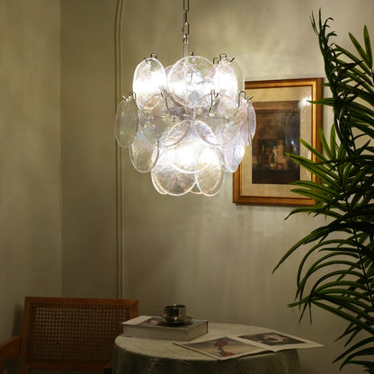 Vintage Murano Iridescent Glass Disks Chandelier - Nuvé