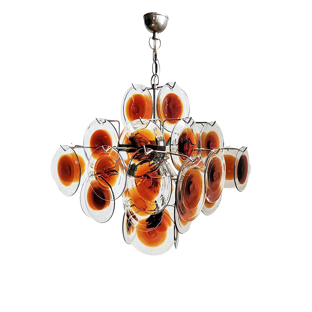 Vintage Murano Orange Brown Transparent Disc Chandelier - Nuvé