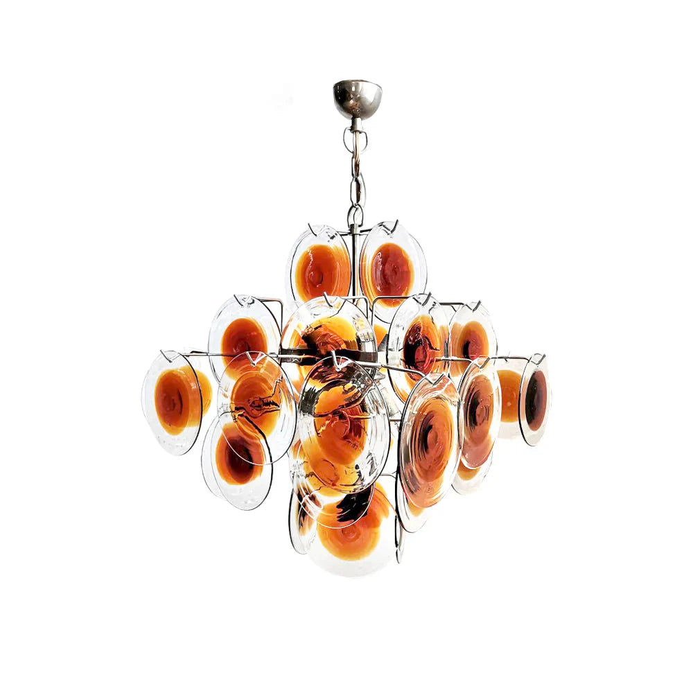 Vintage Murano Orange Brown Transparent Disc Chandelier - Nuvé