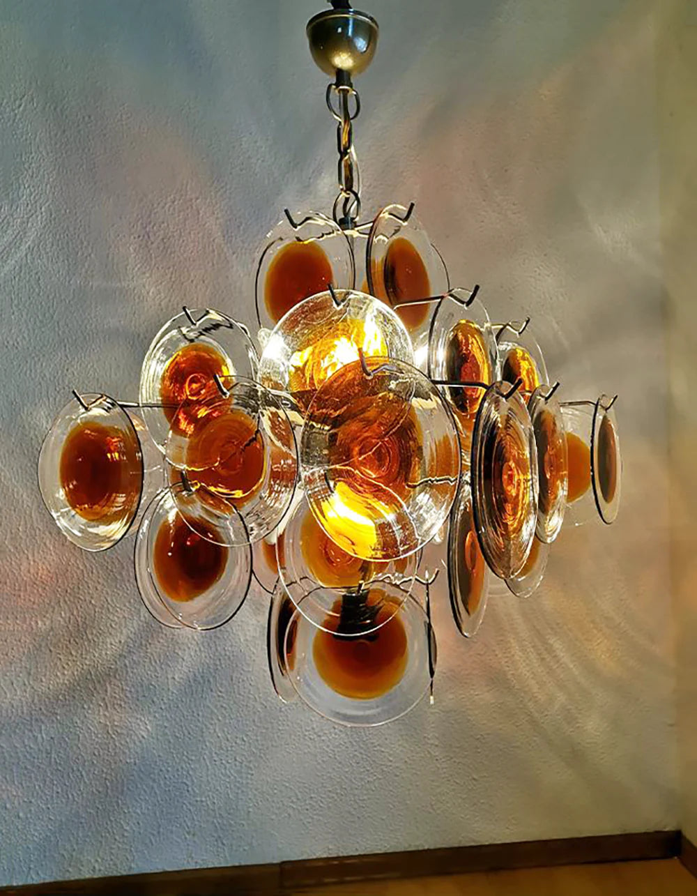 Vintage Murano Orange Brown Transparent Disc Chandelier - Nuvé