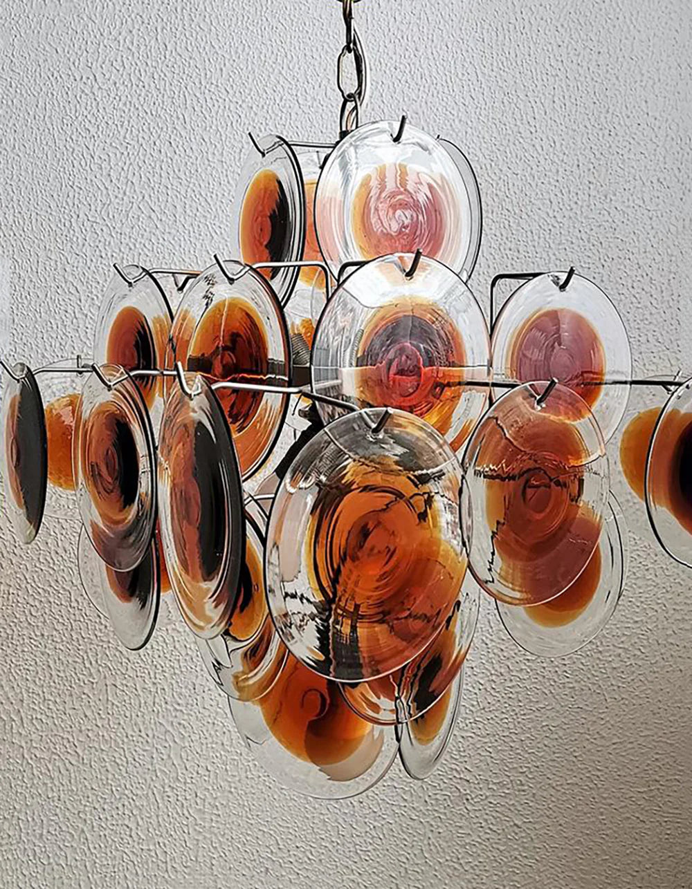 Vintage Murano Orange Brown Transparent Disc Chandelier - Nuvé