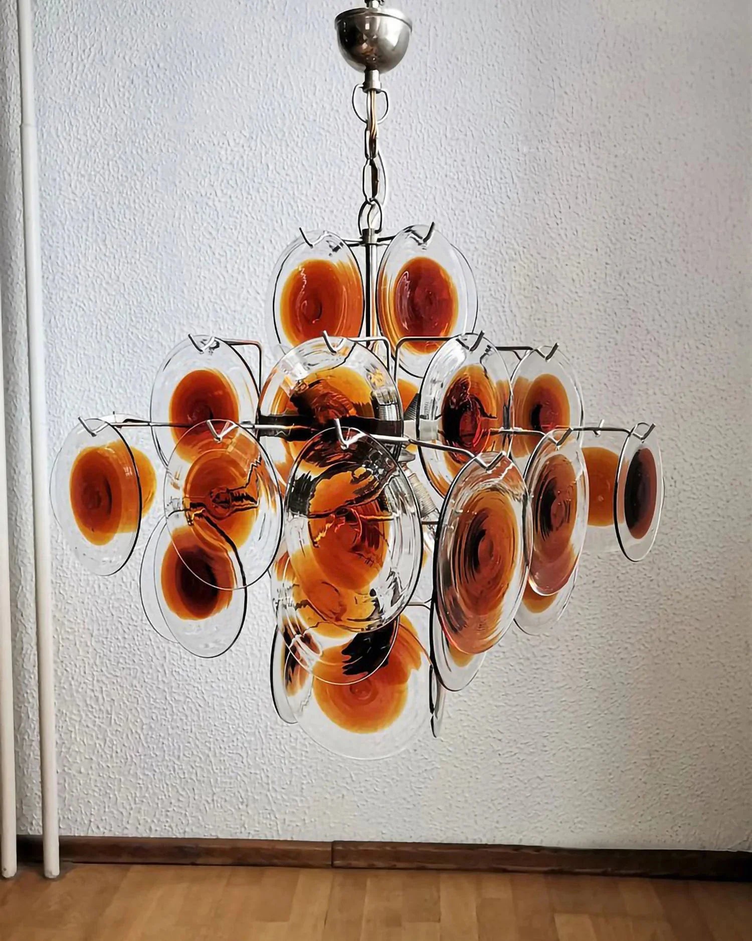 Vintage Murano Orange Brown Transparent Disc Chandelier - Nuvé