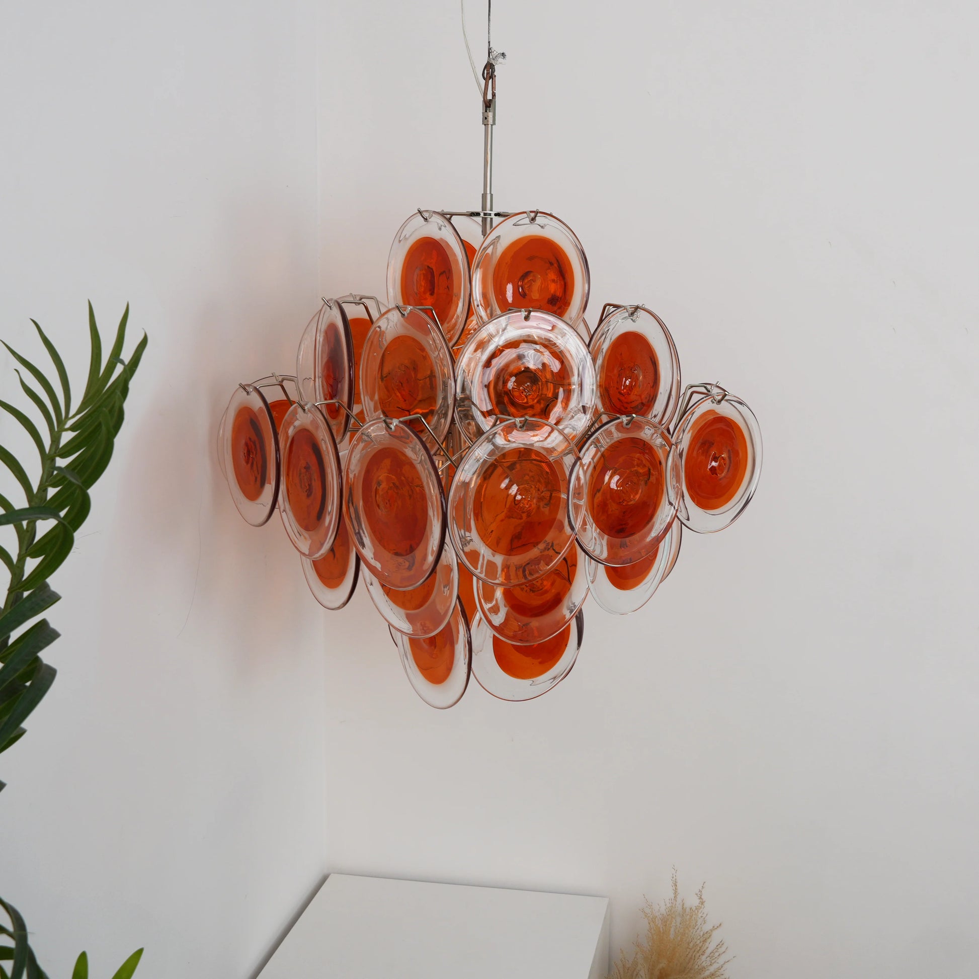 Vintage Murano Orange Brown Transparent Disc Chandelier - Nuvé