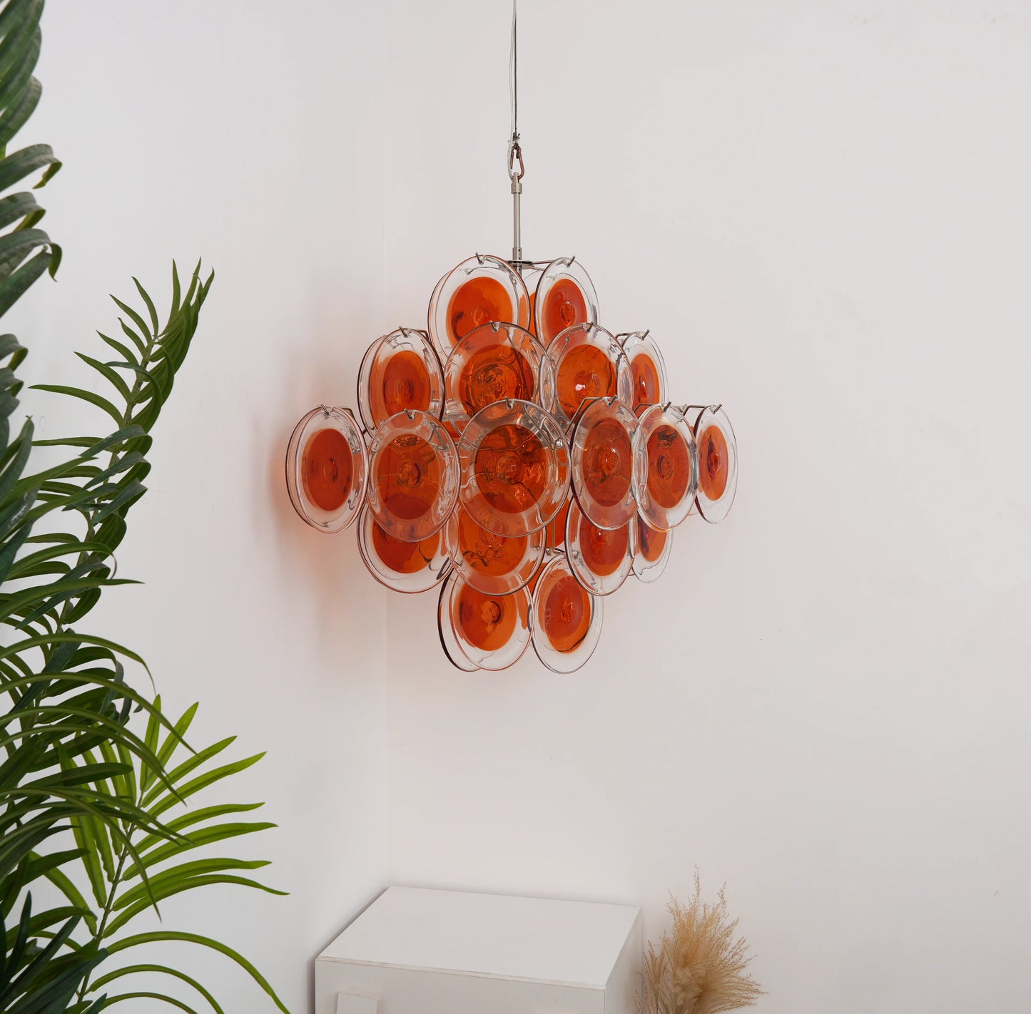 Vintage Murano Orange Brown Transparent Disc Chandelier - Nuvé