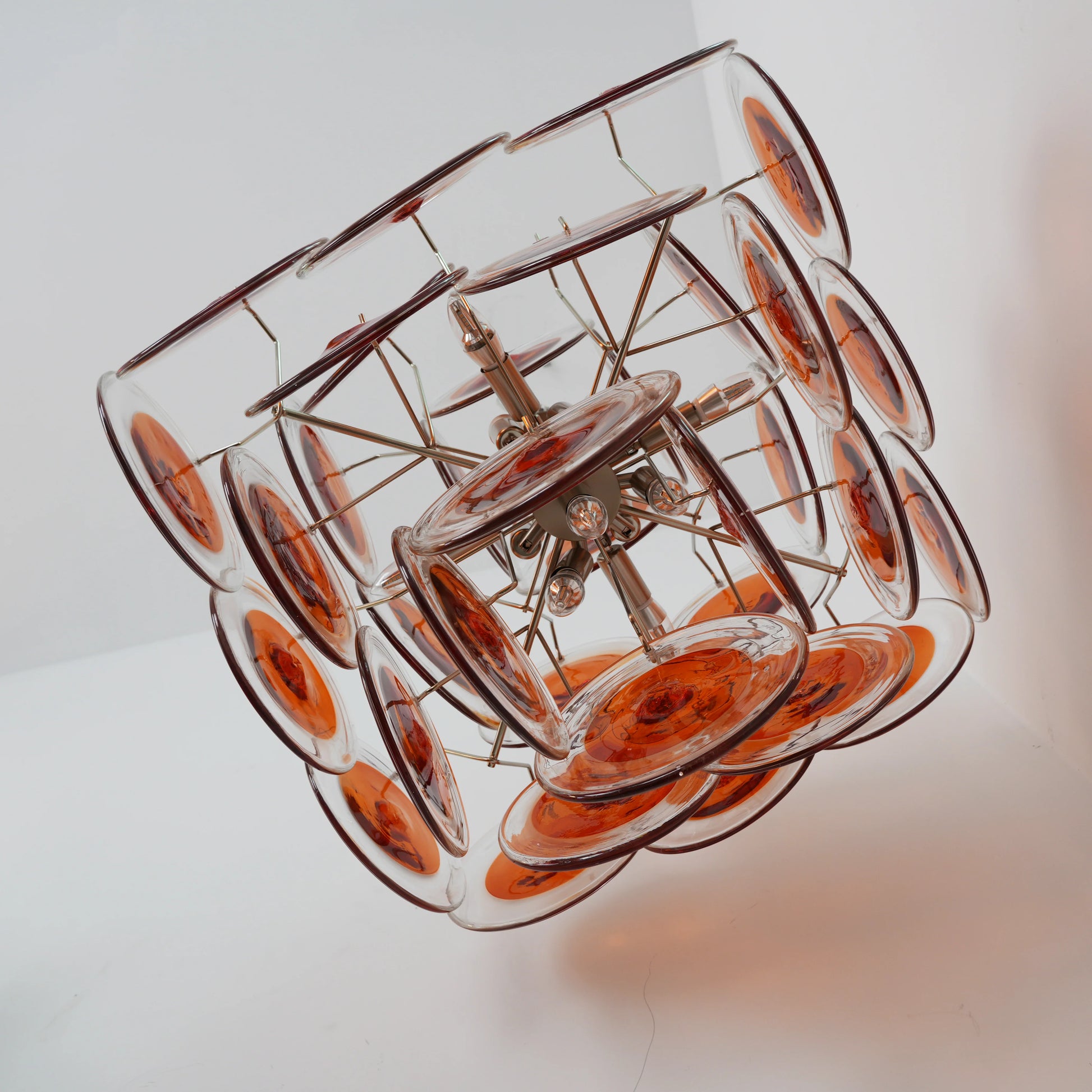 Vintage Murano Orange Brown Transparent Disc Chandelier - Nuvé