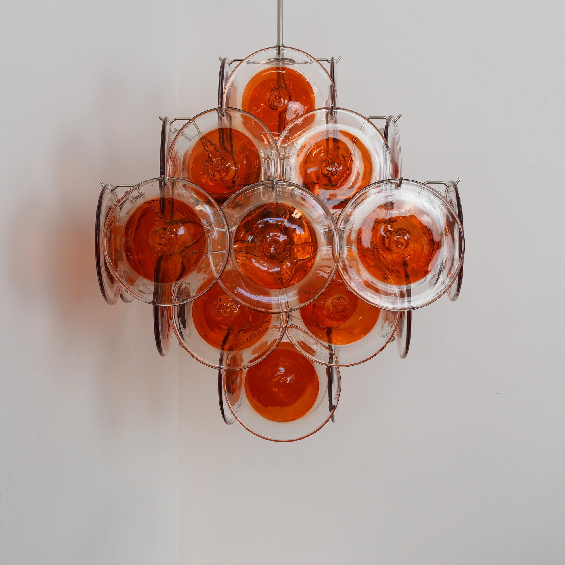 Vintage Murano Orange Brown Transparent Disc Chandelier - Nuvé