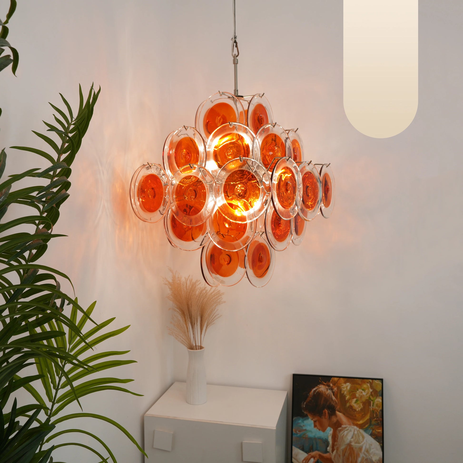 Vintage Murano Orange Brown Transparent Disc Chandelier - Nuvé