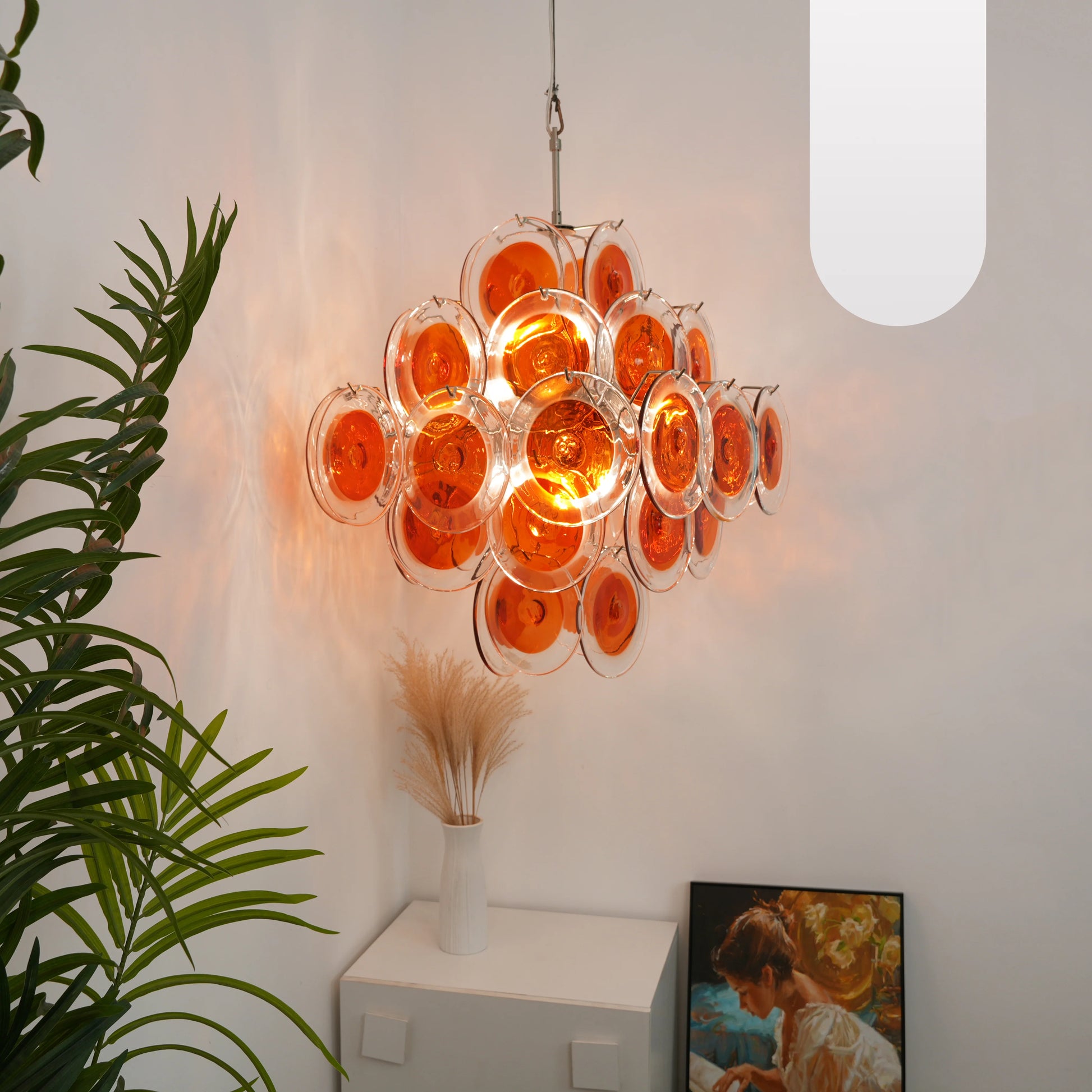 Vintage Murano Orange Brown Transparent Disc Chandelier - Nuvé
