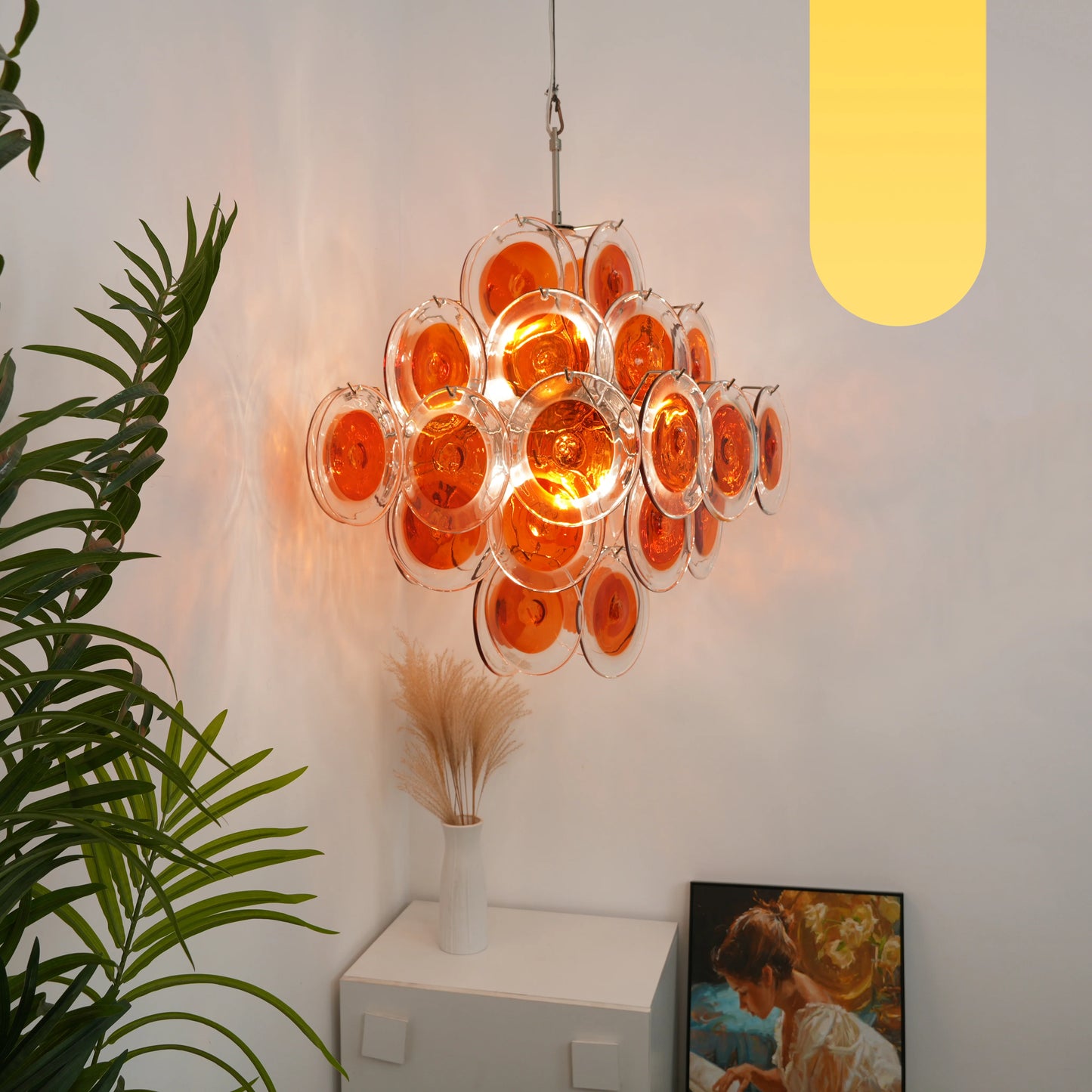 Vintage Murano Orange Brown Transparent Disc Chandelier - Nuvé