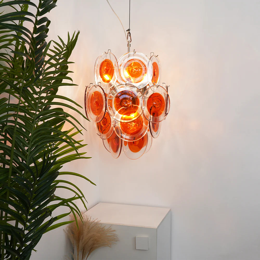 Vintage Murano Orange Transparent Disc Chandelier - Nuvé