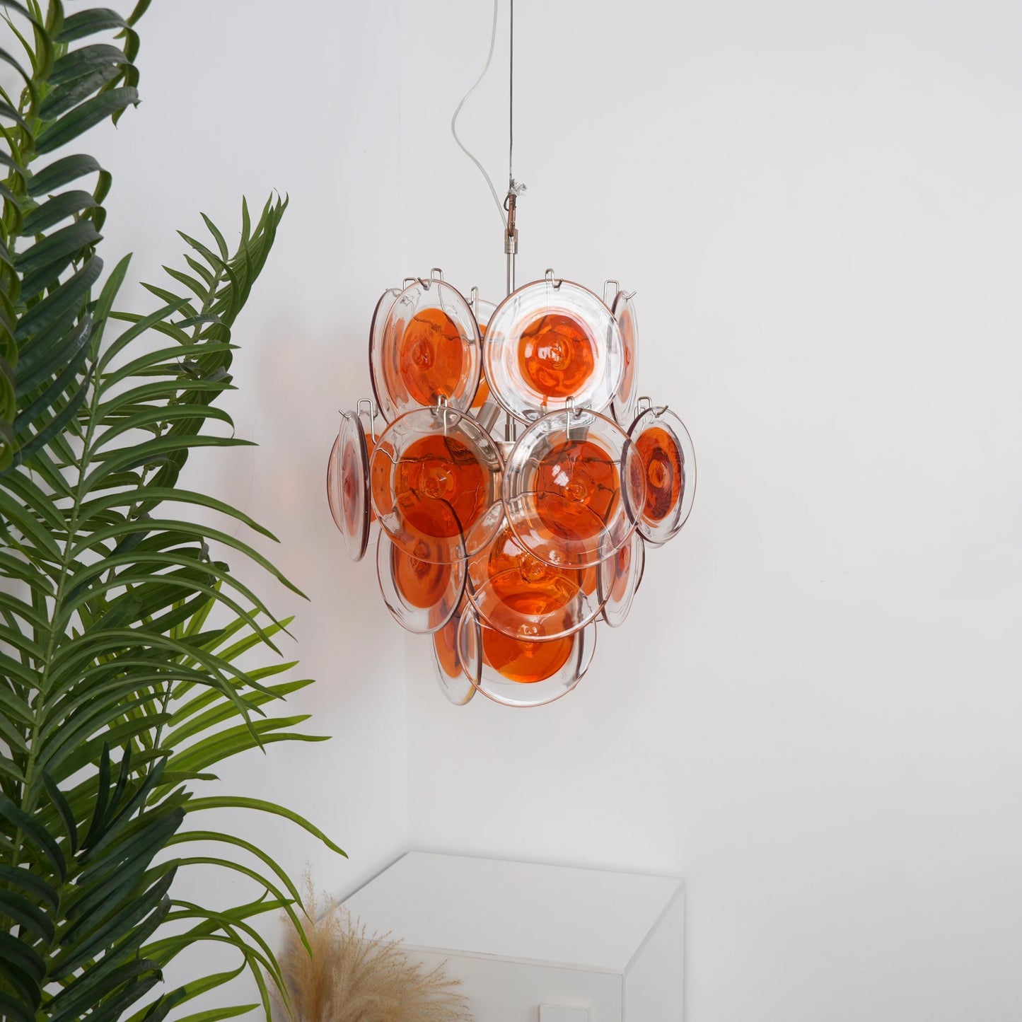 Vintage Murano Orange Transparent Disc Chandelier - Nuvé