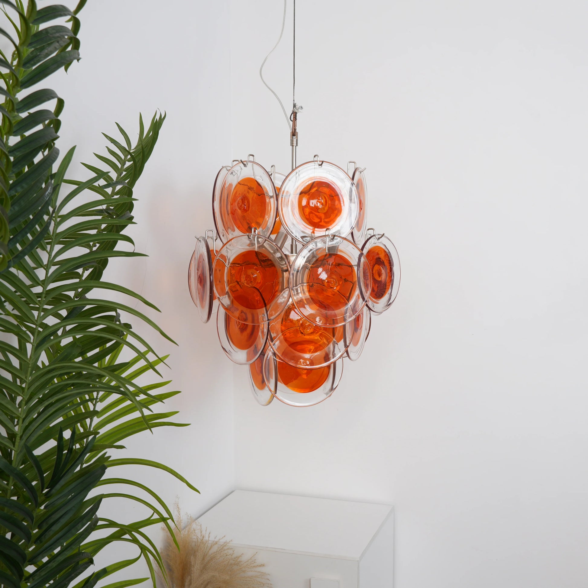Vintage Murano Orange Transparent Disc Chandelier - Nuvé