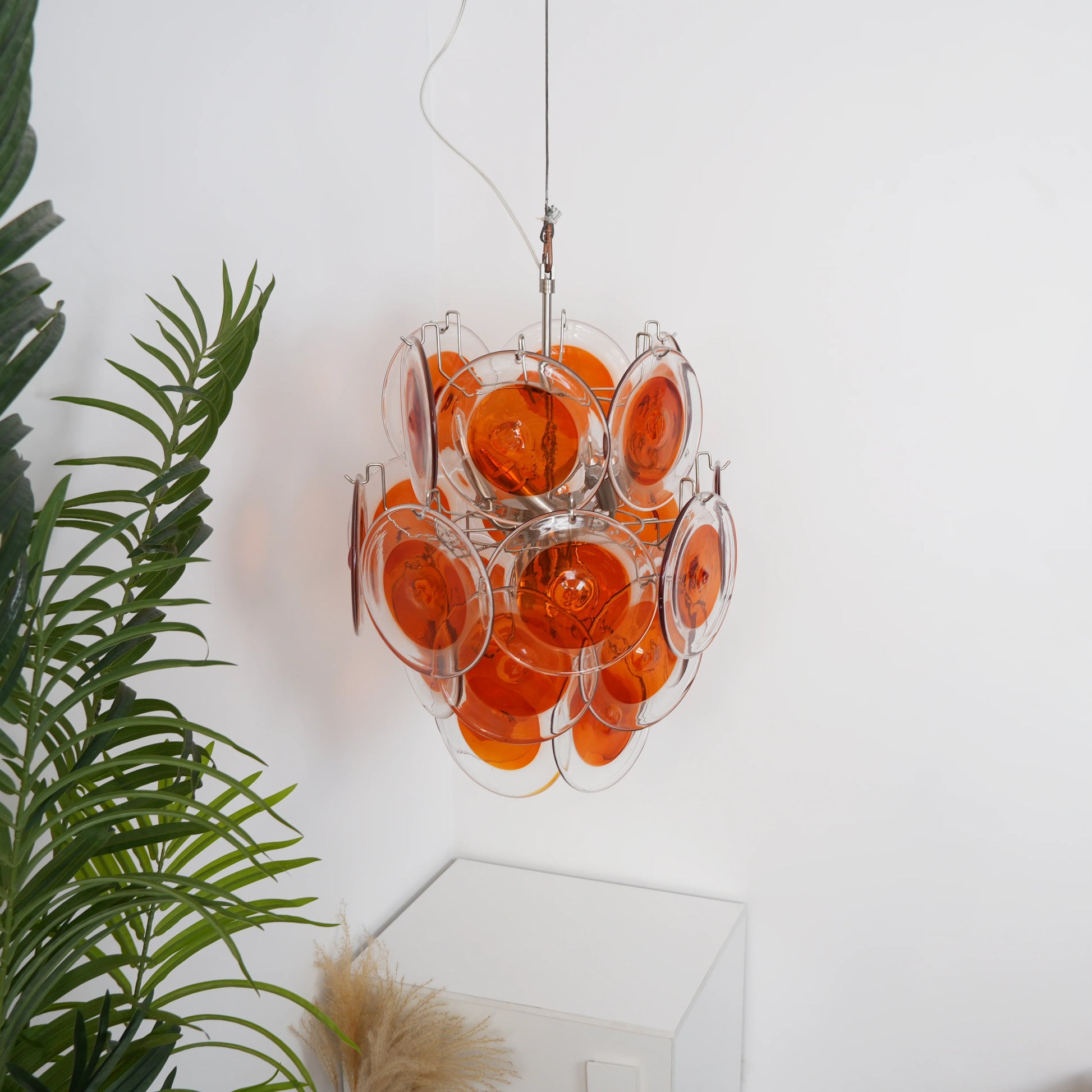Vintage Murano Orange Transparent Disc Chandelier - Nuvé