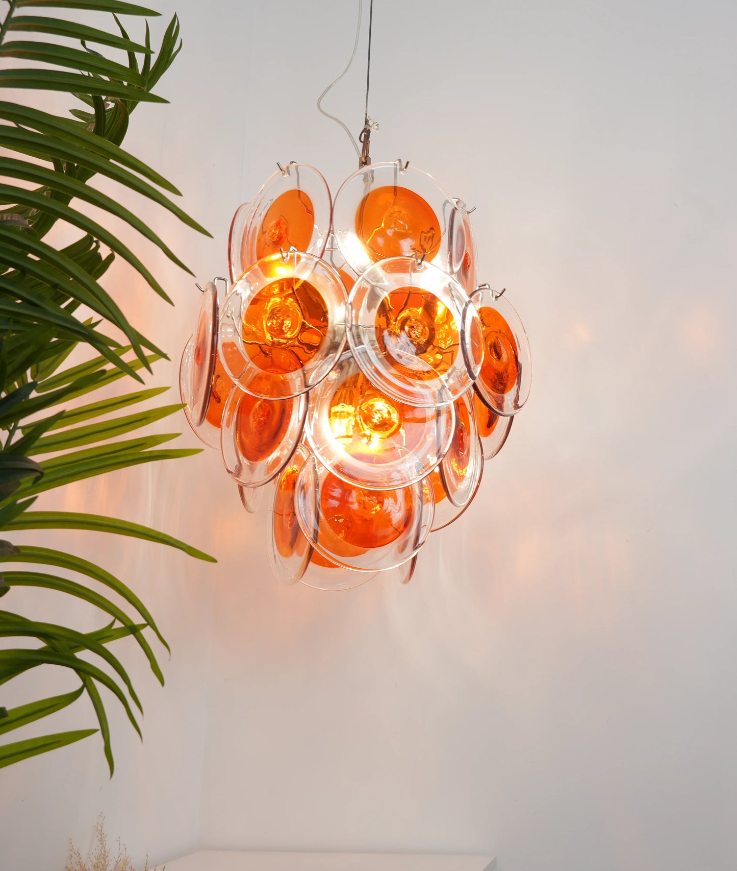 Vintage Murano Orange Transparent Disc Chandelier - Nuvé