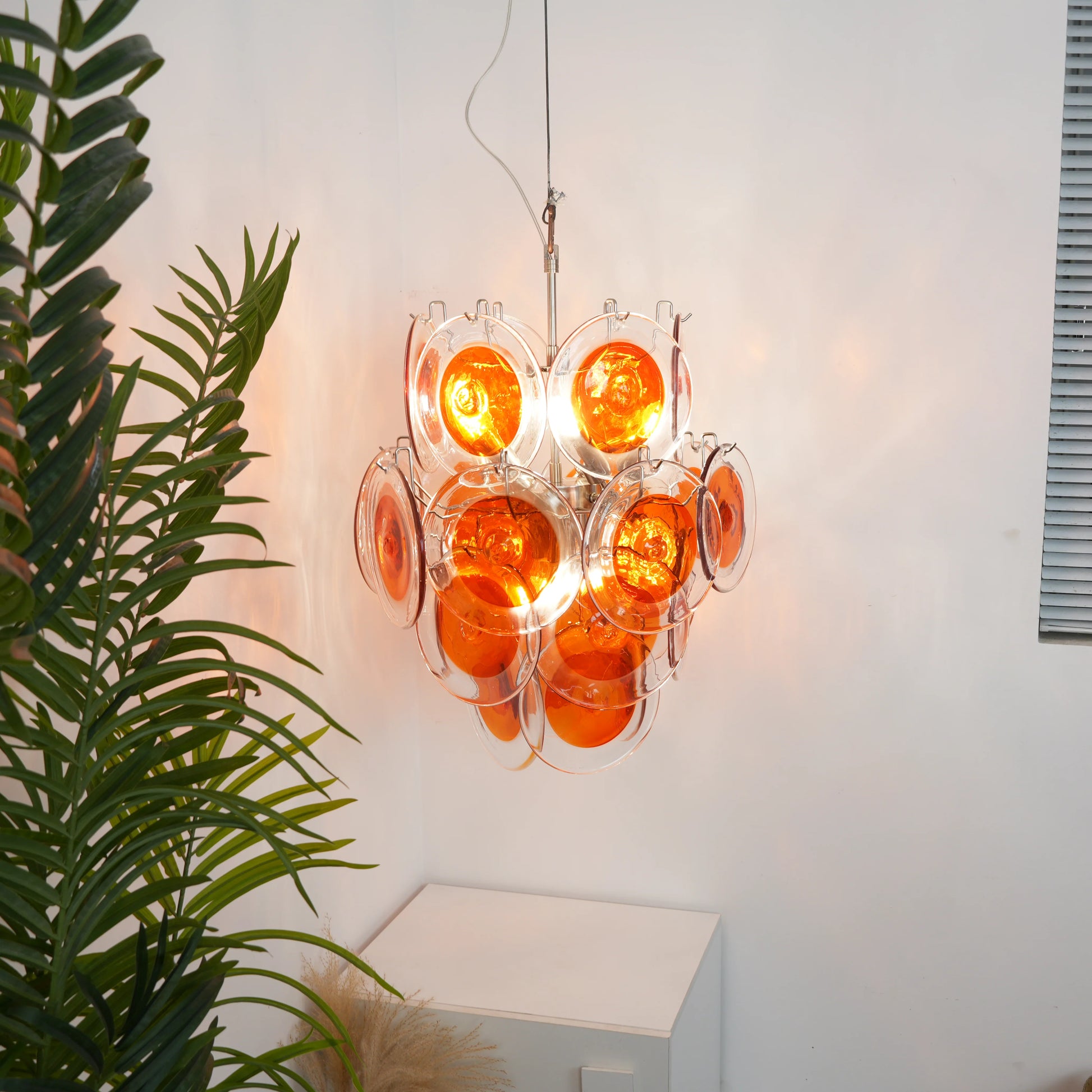 Vintage Murano Orange Transparent Disc Chandelier - Nuvé