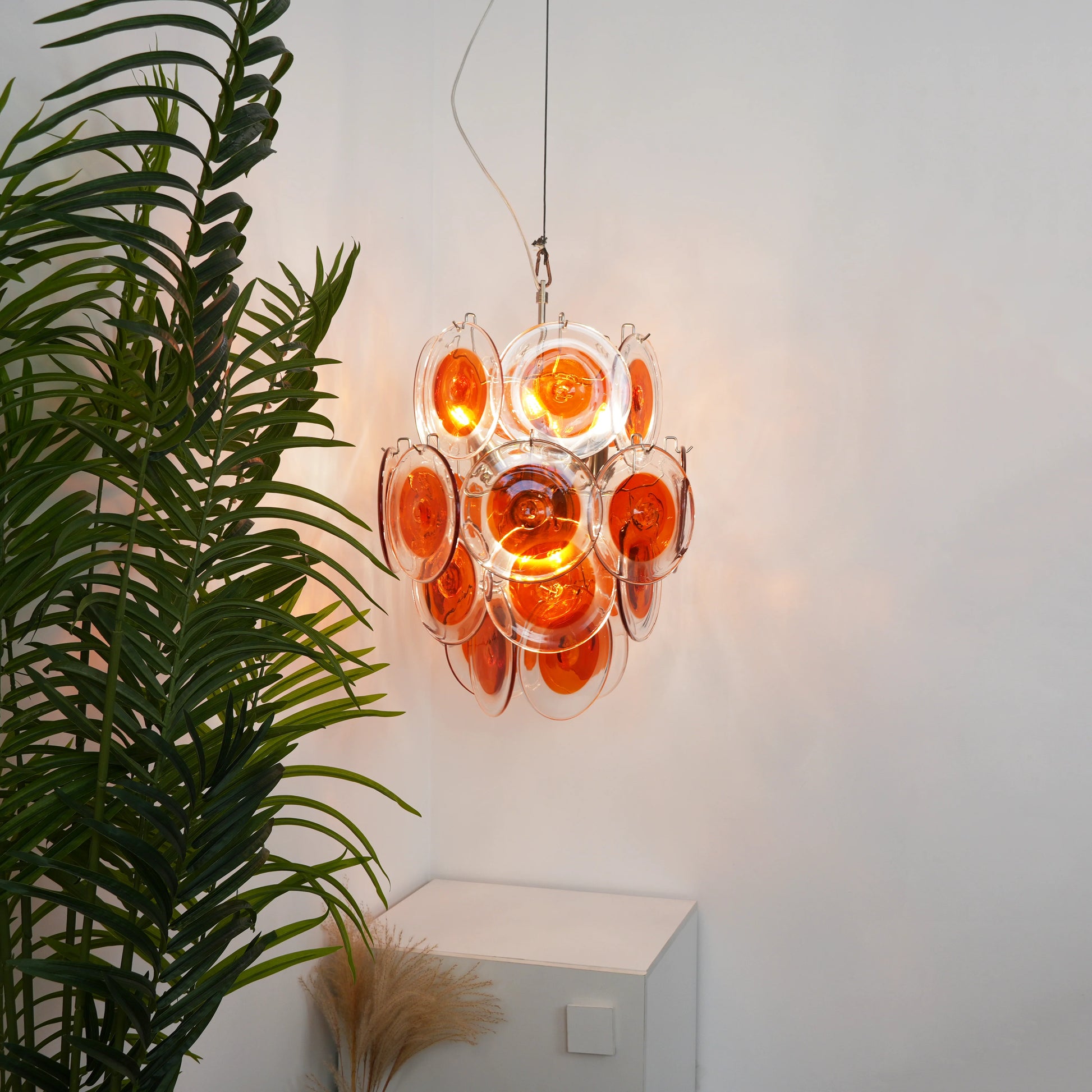Vintage Murano Orange Transparent Disc Chandelier - Nuvé