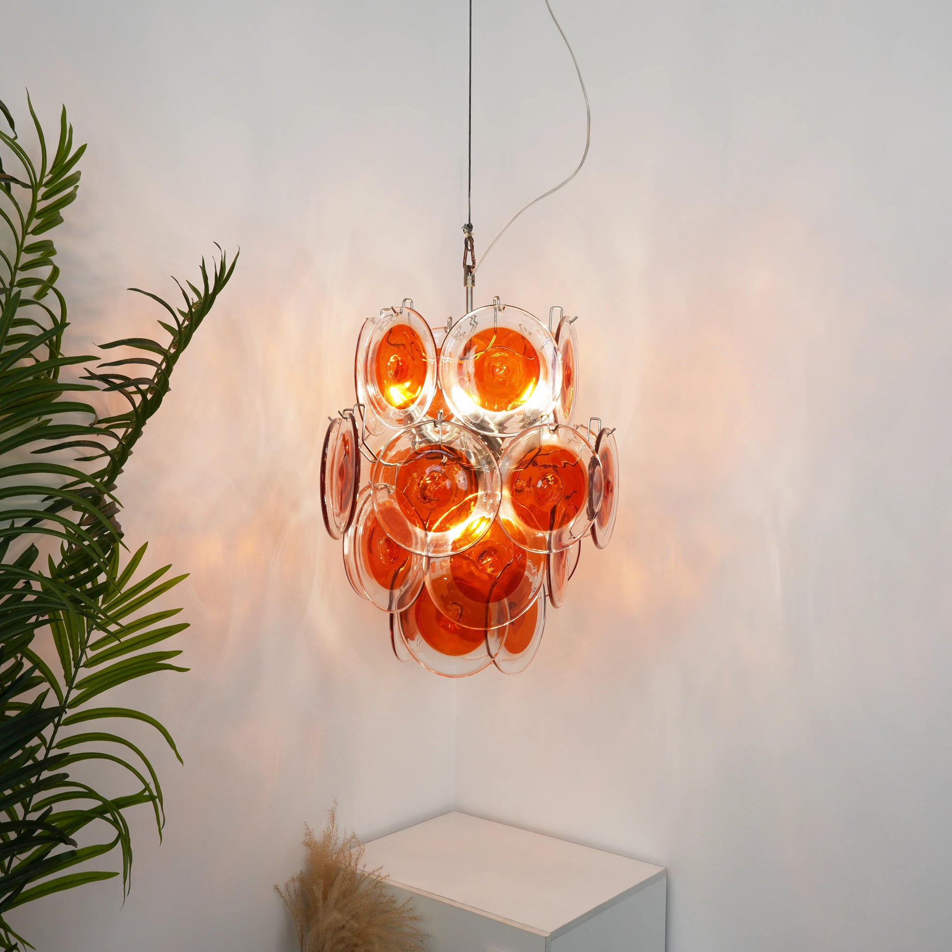 Vintage Murano Orange Transparent Disc Chandelier - Nuvé
