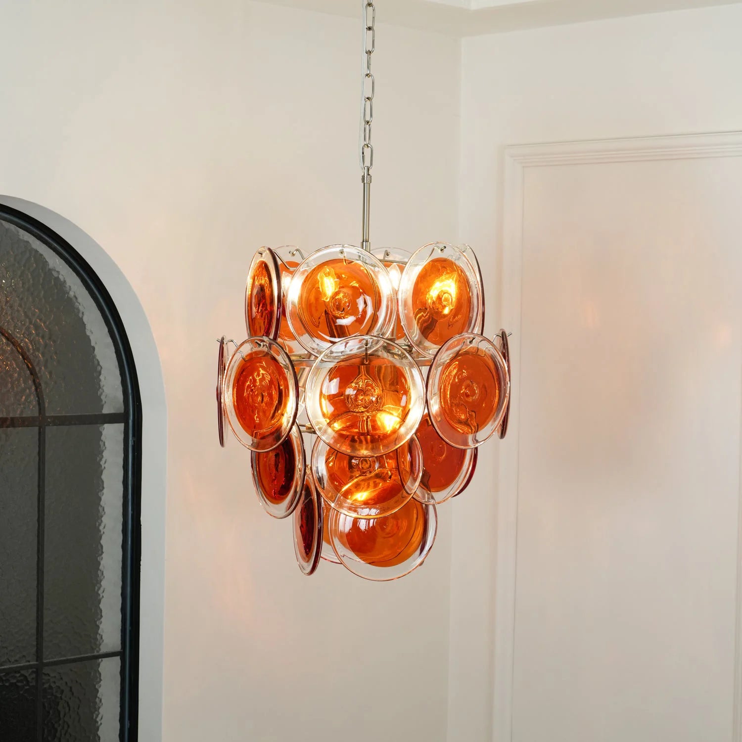 Vintage Murano Orange Transparent Disc Chandelier - Nuvé