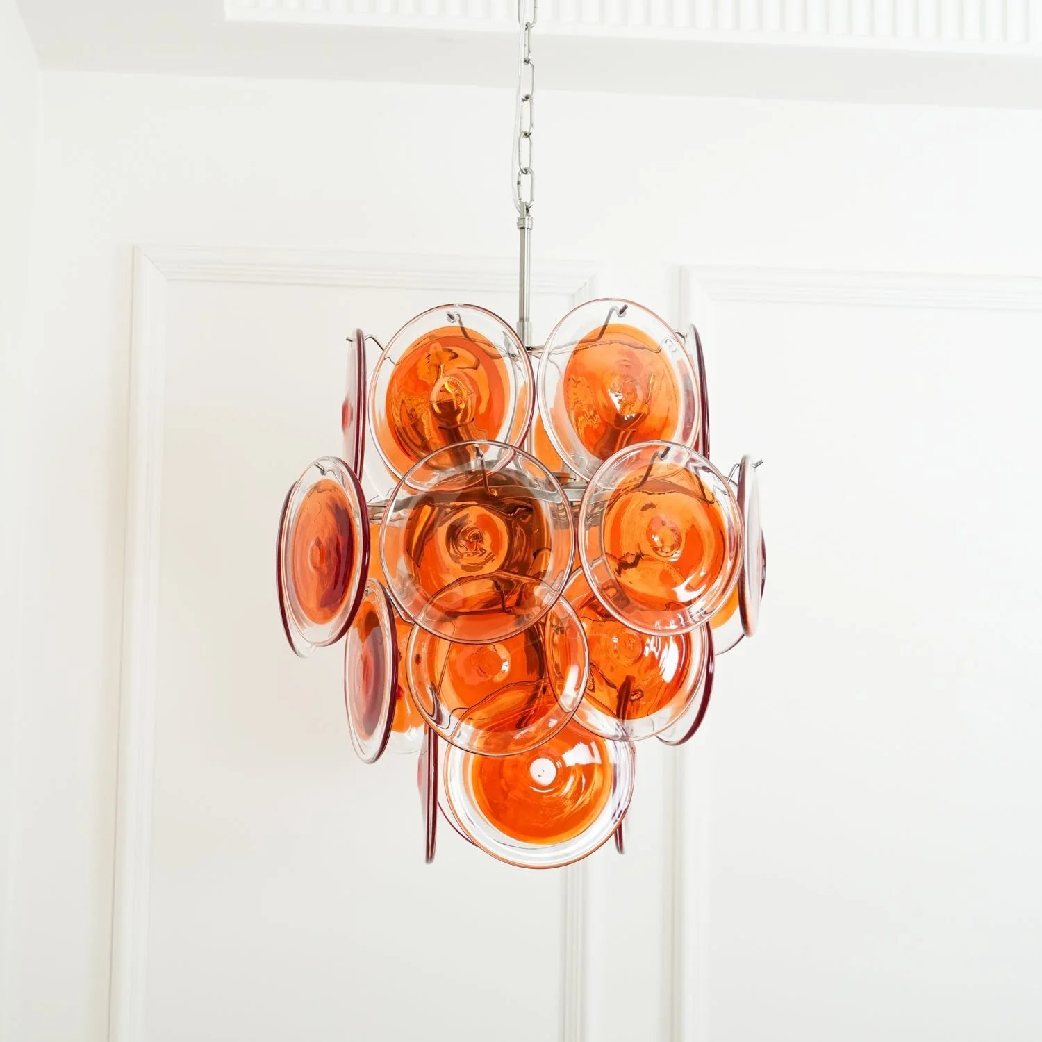 Vintage Murano Orange Transparent Disc Chandelier - Nuvé