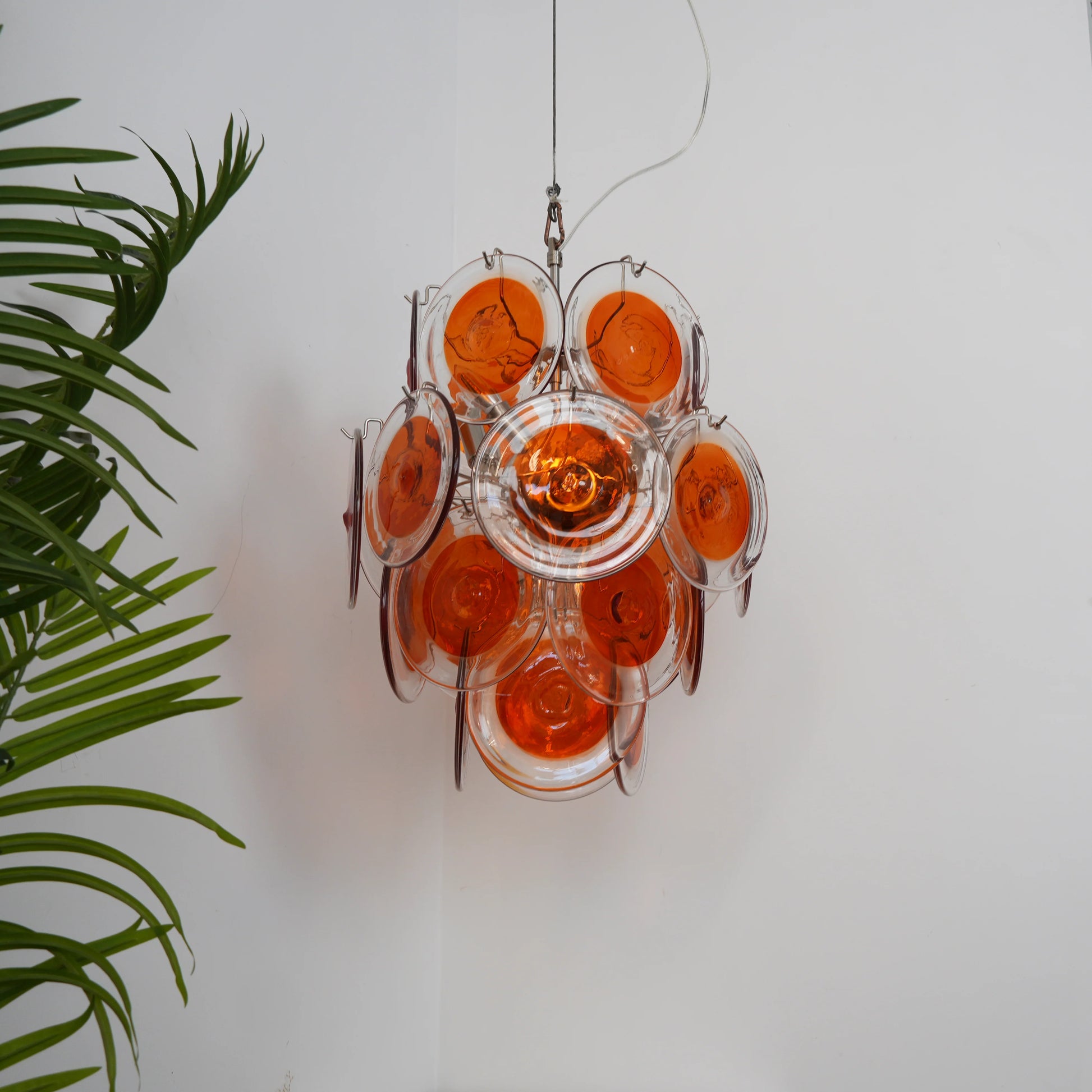 Vintage Murano Orange Transparent Disc Chandelier - Nuvé
